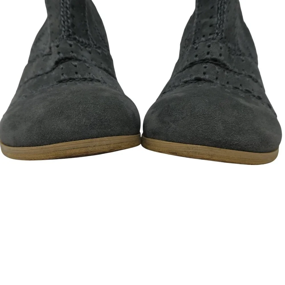Silent D Grey Suede Patchwork‎ Crochet Stitch Heeled Ankle Boots Womens 39